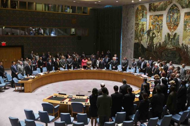 Members of the United Nations Security Council observe a moment of silence for the victims of Malaysia Airlines Flight MH17 at the UN headquarters in New York